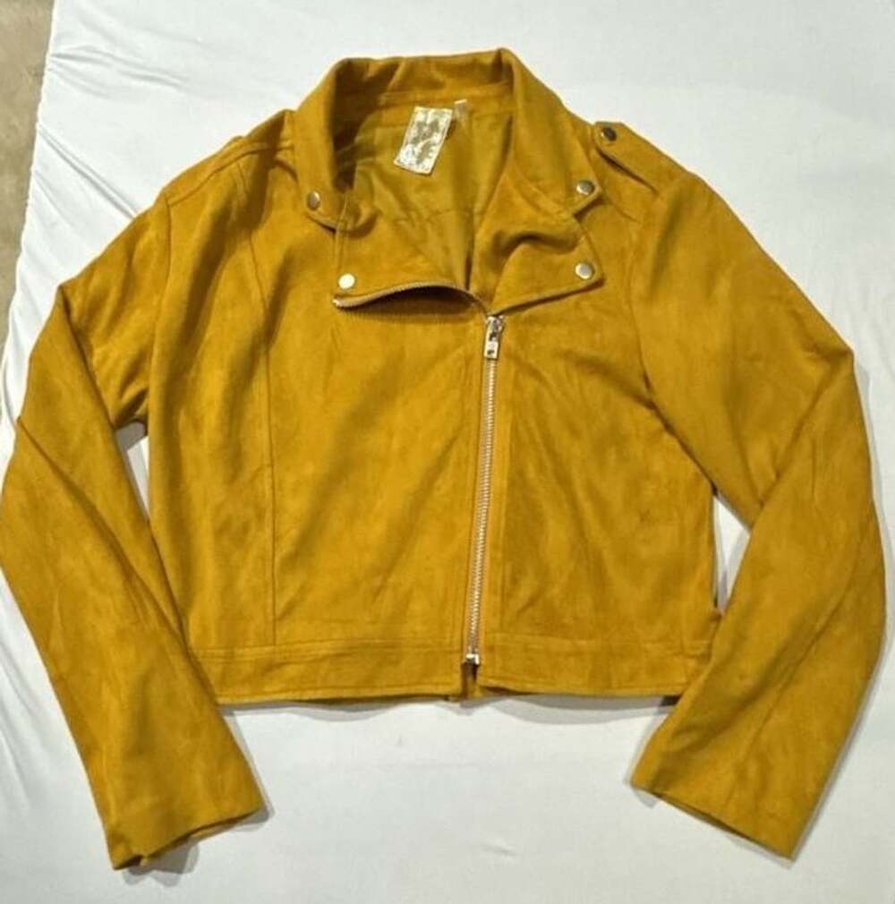 Sadie & Sage Mustard Yellow Faux Suede Moto Biker Jacket Size L